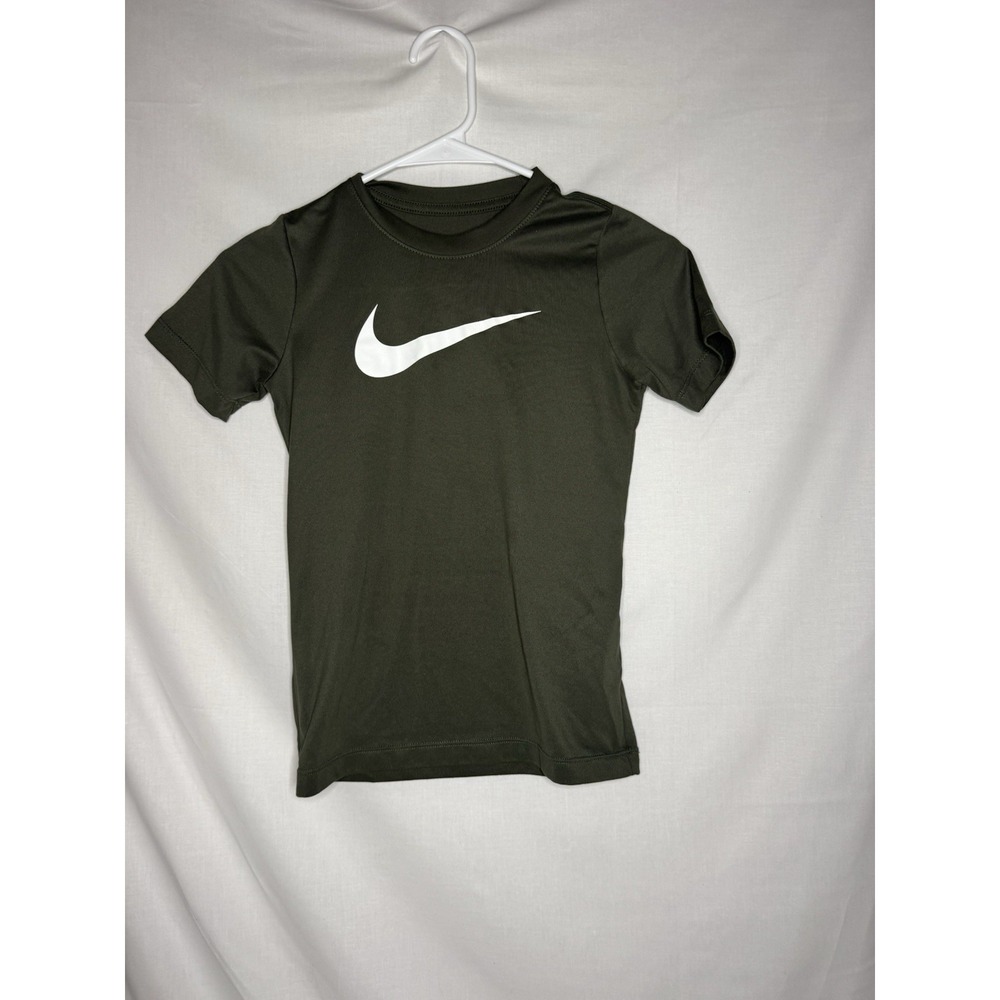 Nike Boys Youth XS Dri-FIT Swoosh T-Shirt Olive Green Athletic Tee